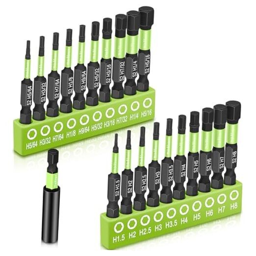 Impact Hex Head Bit Set, Allen Wrench Drill Bit Set 20pcs 2" Hex Bits Green
