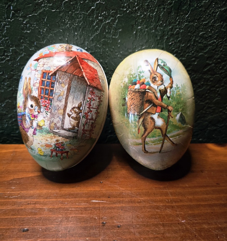 Echt Erzgebrige- Large Decoupage Easter Eggs Made In Germany ×2