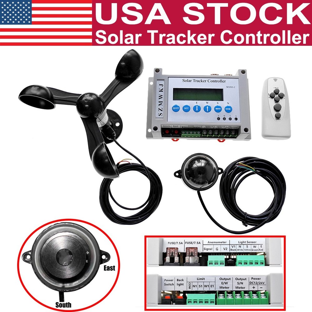 Dual Axis Solar Tracker Controller W/ Anemometer DC12V/24V DIY Solar Panel Track
