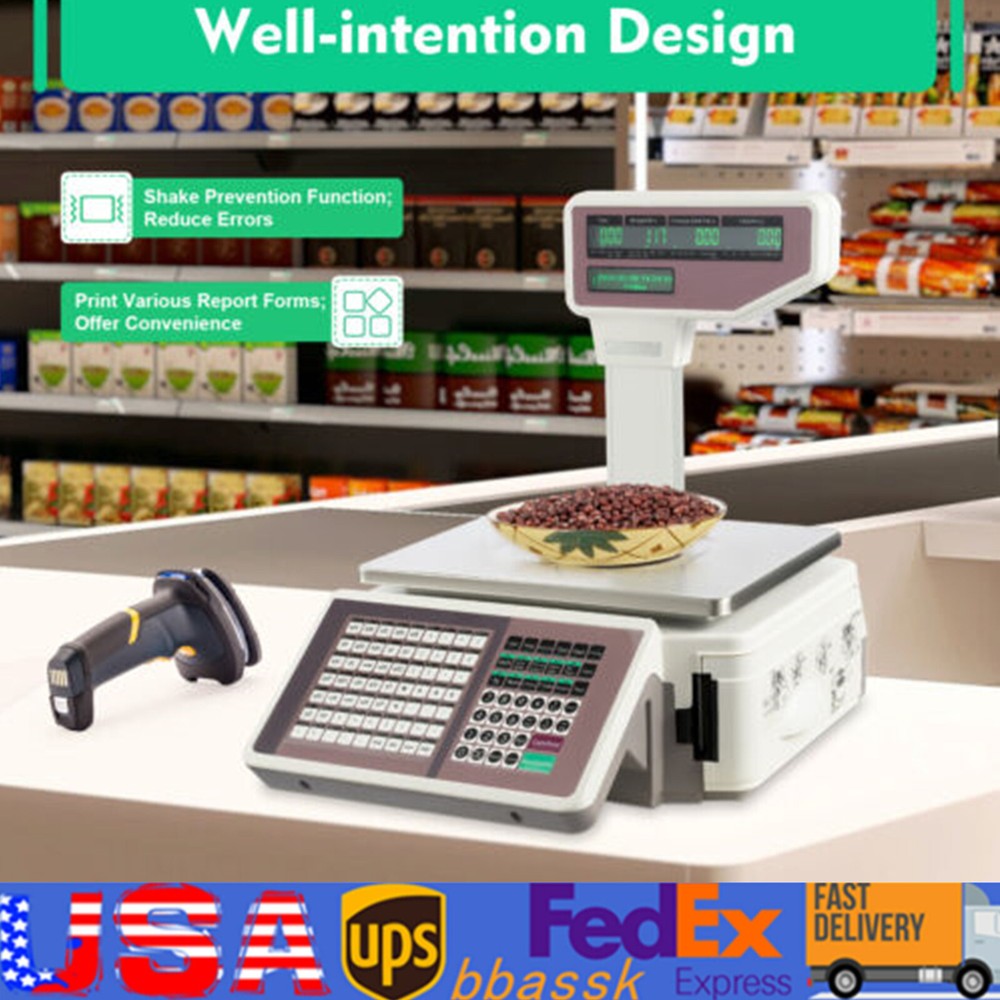 Electronic Scale Digital Price Computing Weighing Scale 66.14lbs & Label Printer