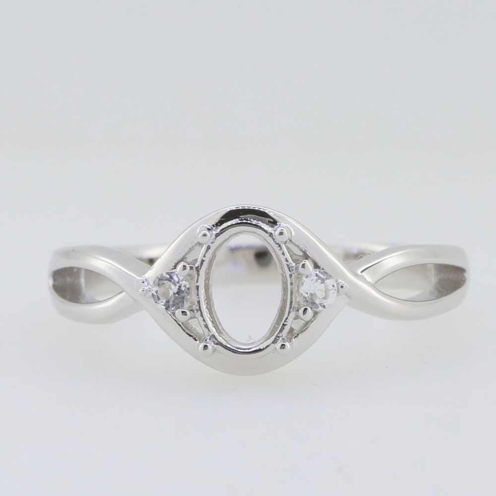 Sterling Silver Semi Mount Ring Setting Oval OV 7x5mm Twisted Shank White