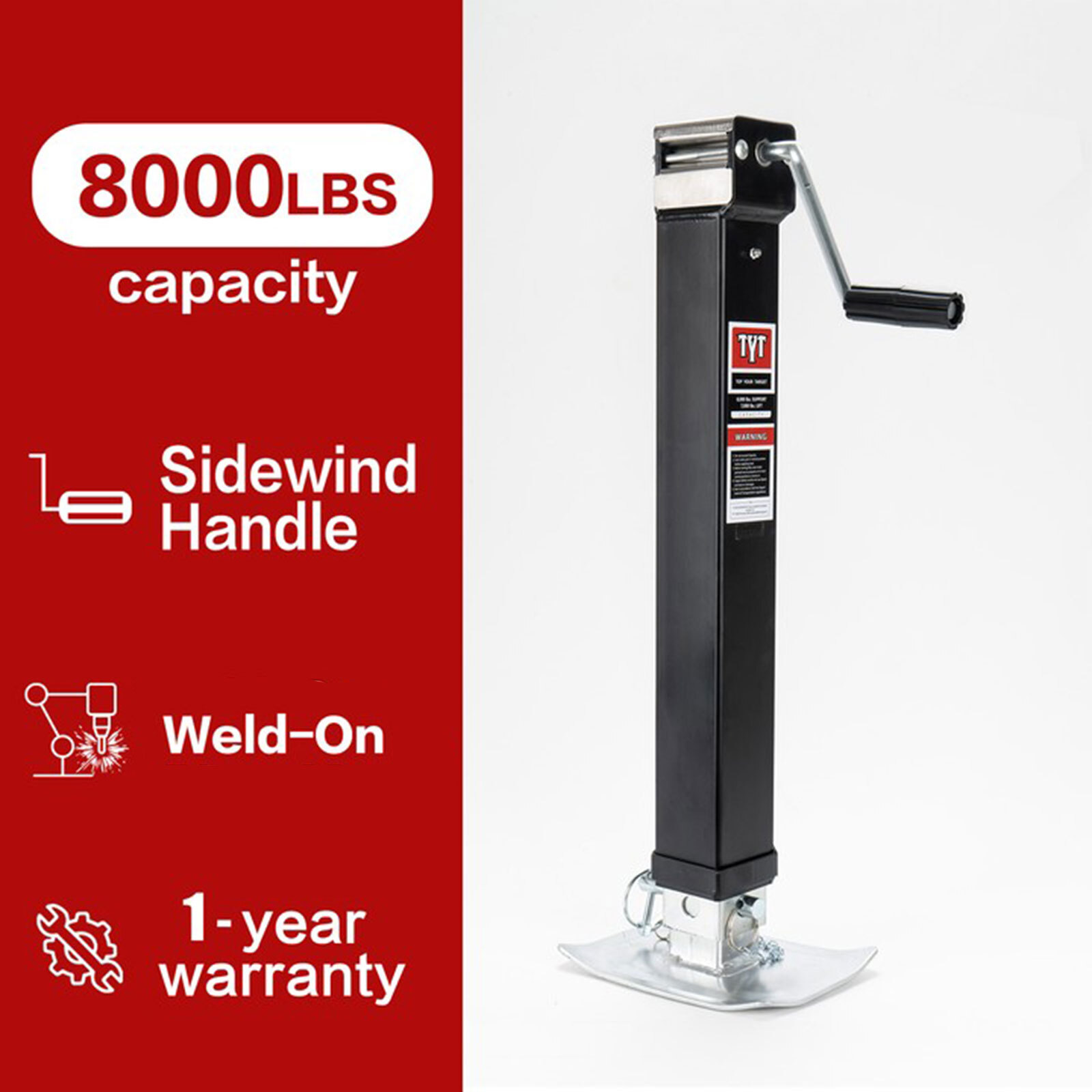 8000 lbs Weld-on Trailer Jack with 15" Lift Side Wind, 13" Adjustable Drop Leg