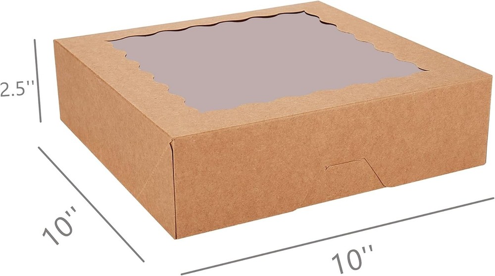 20-Pack Pie Boxes 10" x x 2.5", Bakery with Window, Brown