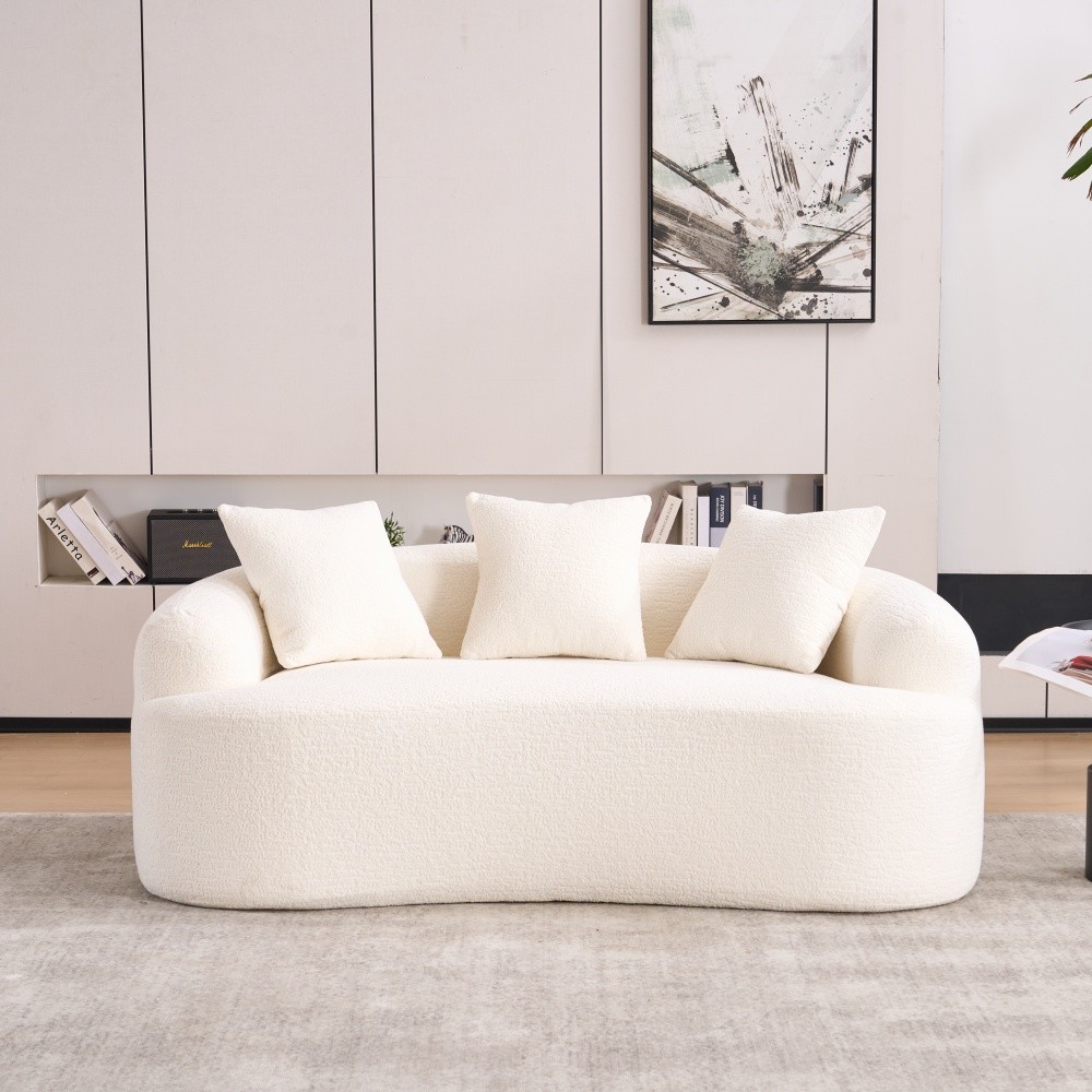 Loveseat Sofa for Small Spaces, Chenille Fabric Medium-Soft 2-Seater w/Pillows