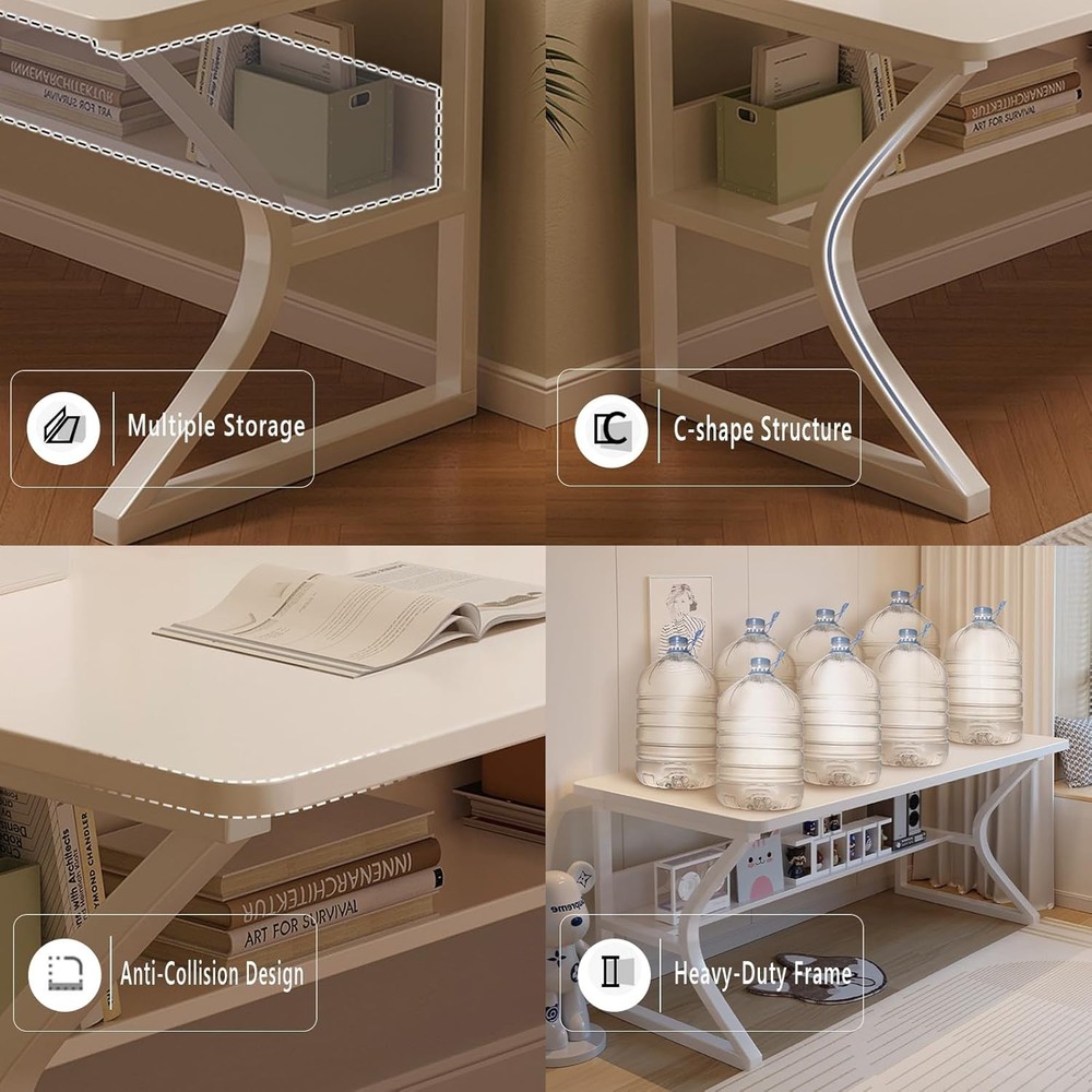 OSCHF Extra Long Desk 71in Double Writing Table Warm White