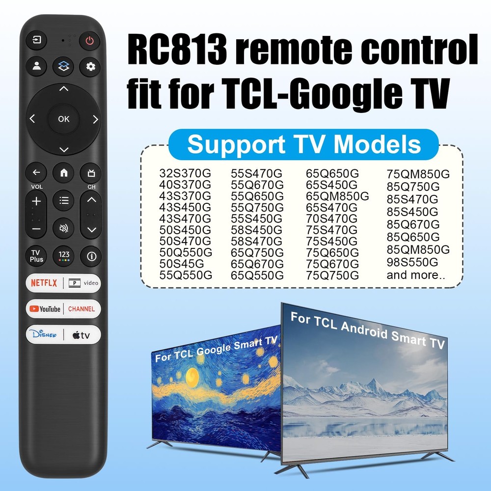 Replacement for TCL Google TV Remote Control,RC813 Compatible Balck