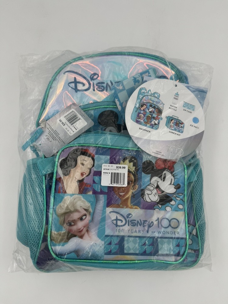 Disney 100 5-piece Backpack Set Multicolor Lunch Box Zip Case Ice Pack Sealed
