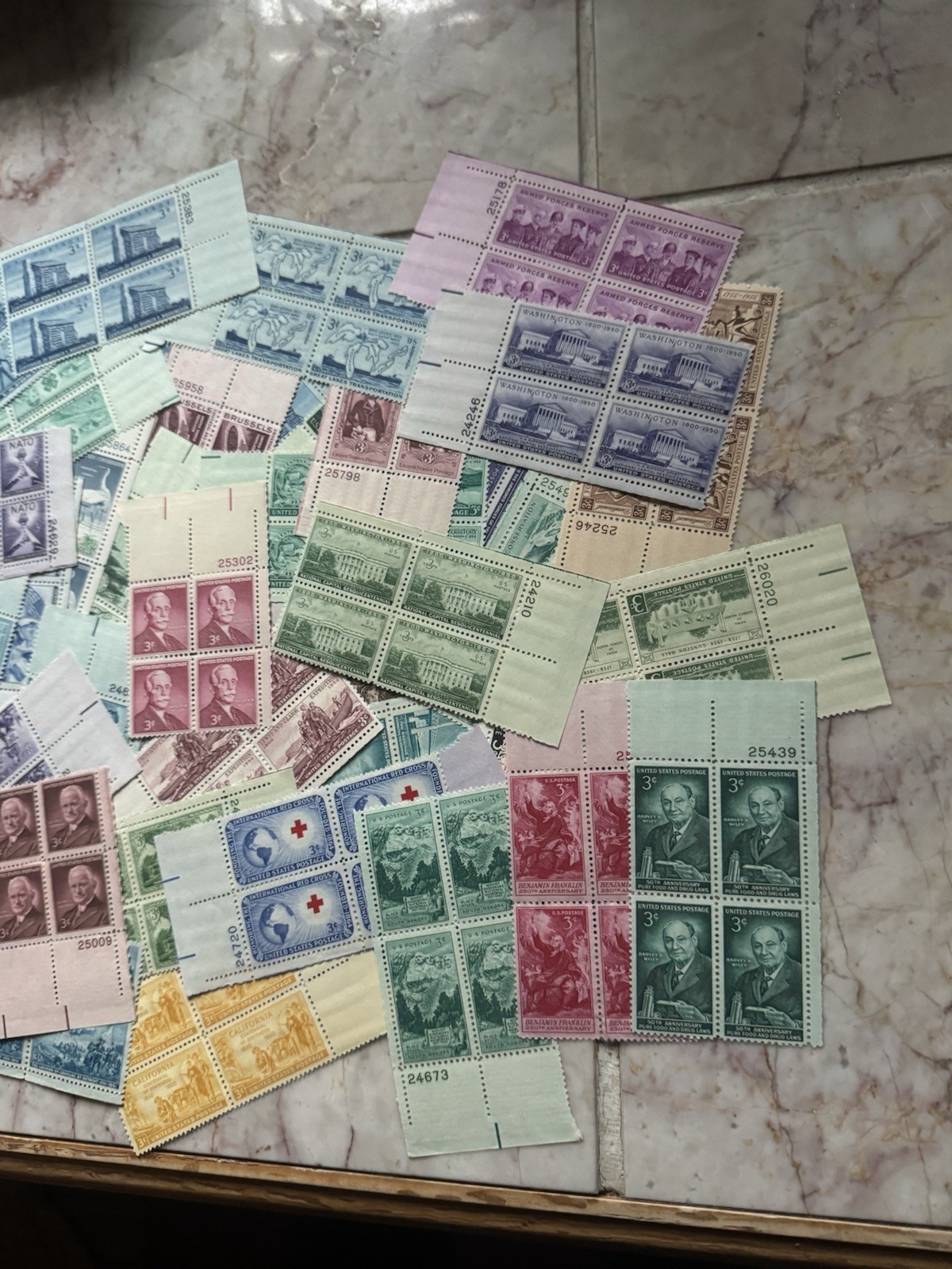 RARE 50 DIFFERENT 3 CENT VINTAGE PLATE BLOCKS OF 4, MINT NOT HINGED, MNH