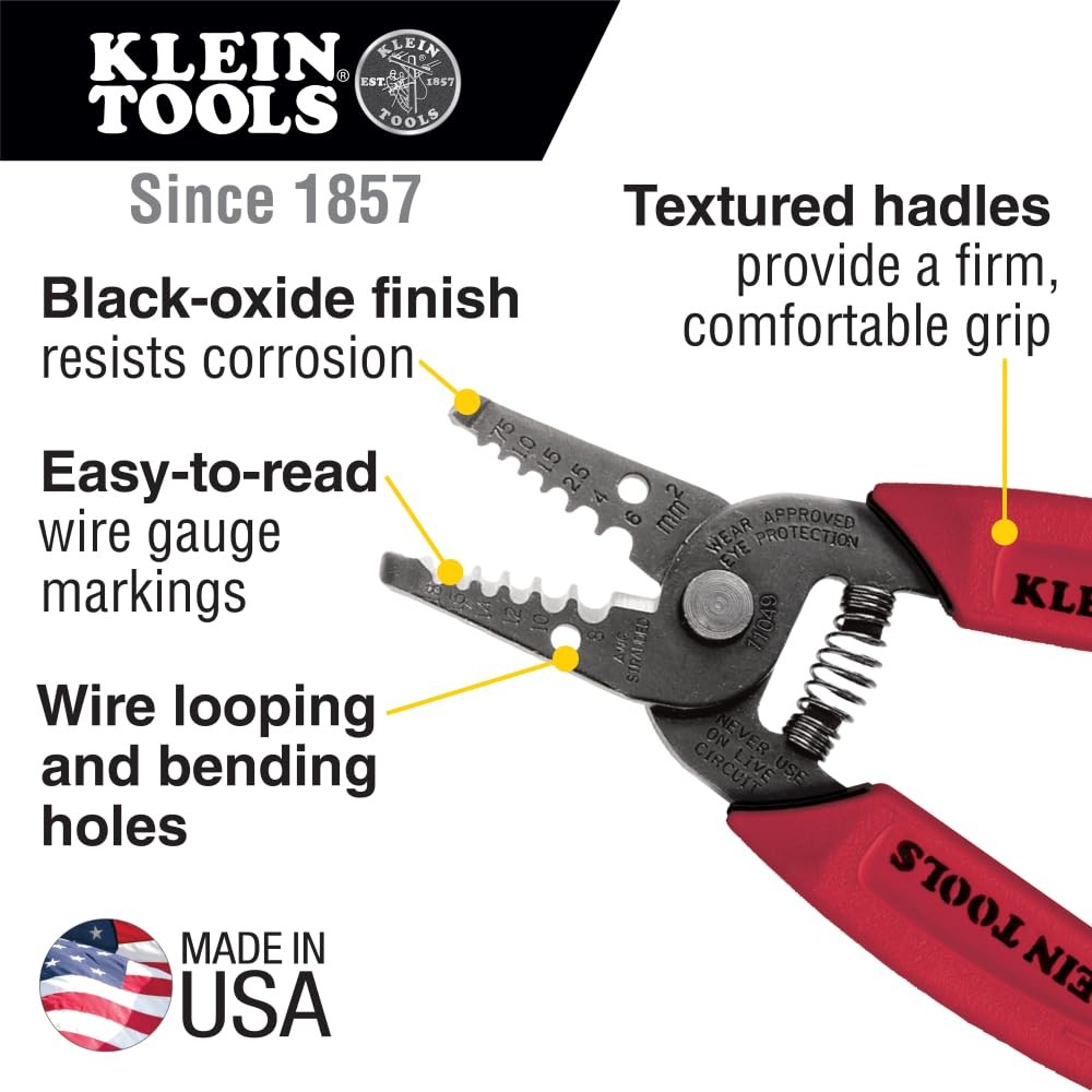 Klein Tools 11049 Wire Stripper/Cutter, Made in USA, Compact, Small, Red