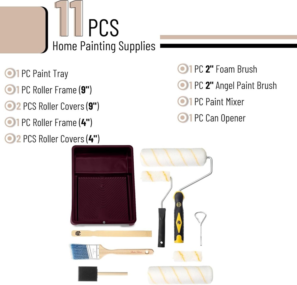 Paint Tray Set, 11 pcs, Paint Roller Kit, 9" & 4" Rollers, Small Paint Roller...