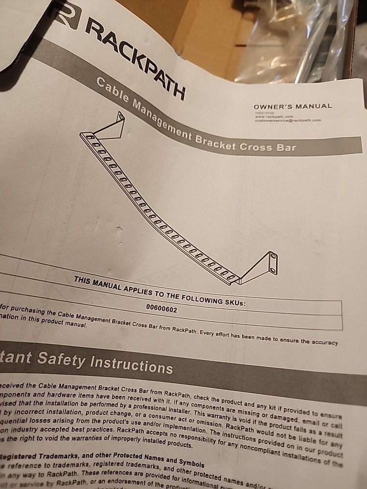 1U 19 Inch Server Rack Mount Cable Management Bracket Cross Bar