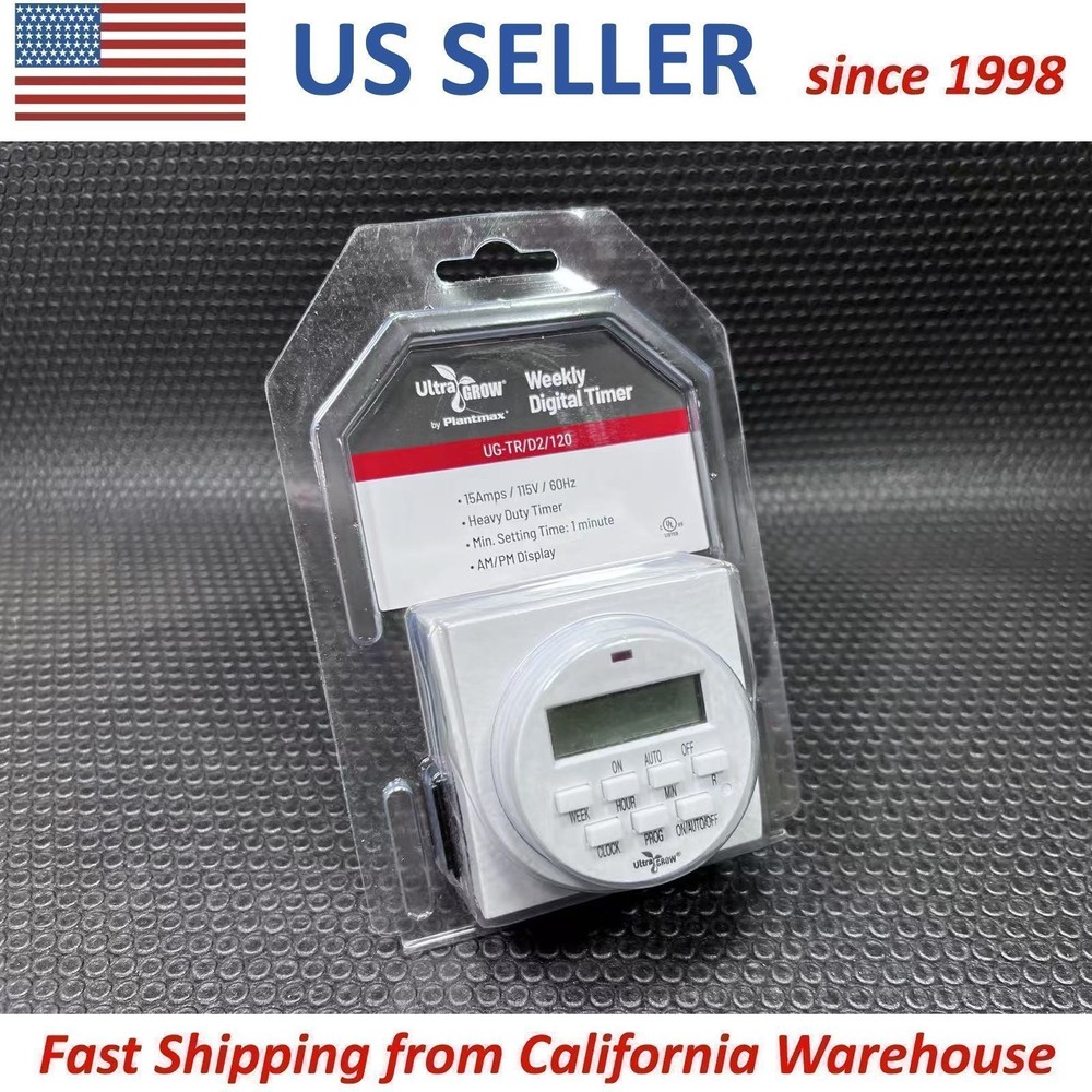 UltraGrow 120V Digital Programmable 7-Day Timer Double 3-Prong Outlet Plug LCD