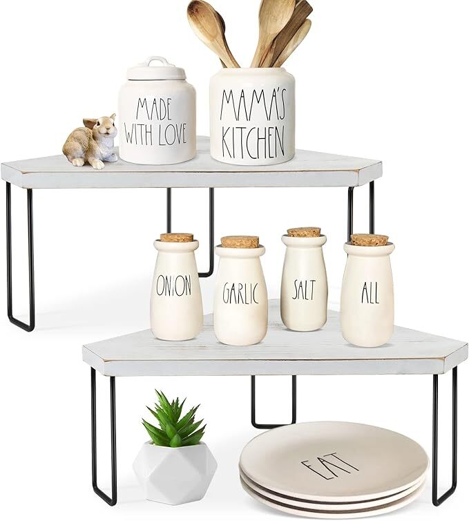 Wood Stackable Corner Shelf/Organizer/Tray Spice Display Rack Organizer