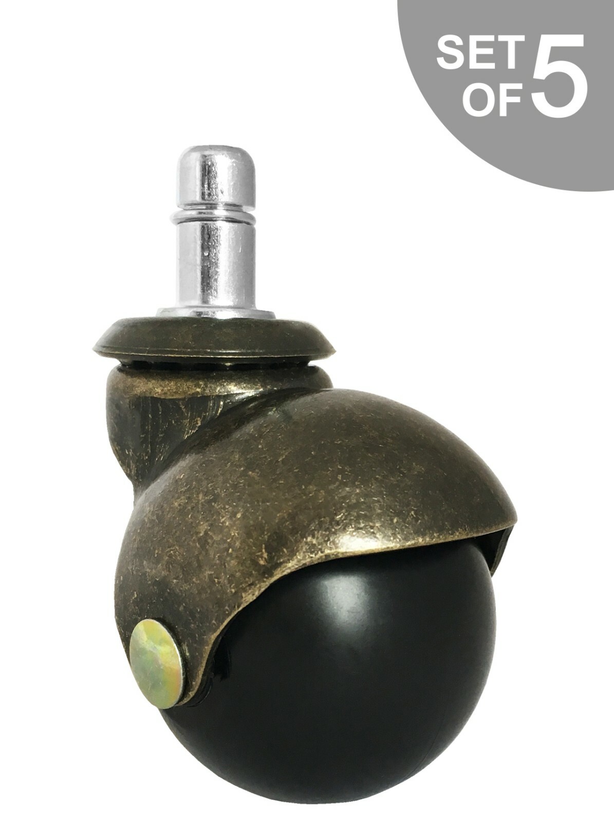 2" Antique Brass Ball Replacement Office Chair Caster Wheels - Set of 5 - S5352