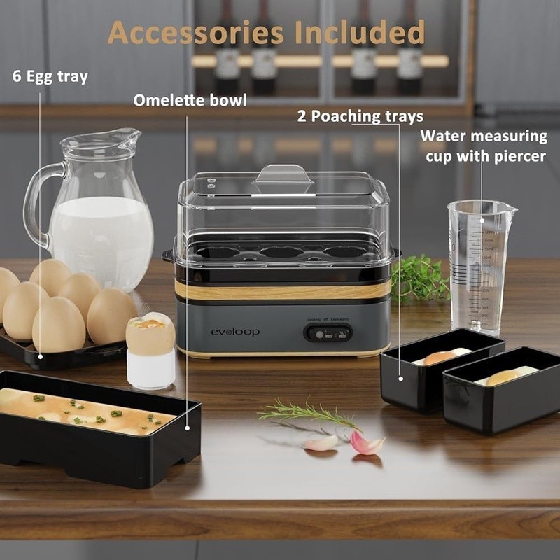 Multi Functional Egg Cooker Hard Boiled Soft Boiled Poached Eggs 6 Egg Capacity