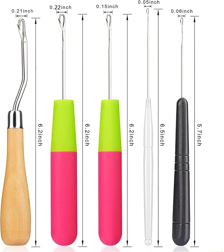 5Pcs/Sets Bent Latch Hook Crochet Hooks Hair Braiding Tools Dreadlocks Differ...