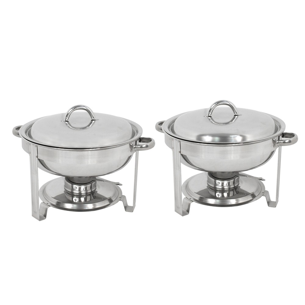 Stainless Steel 2 Round Chafing Dish+2 Rectangular Chafers w/Foldable Frame Legs