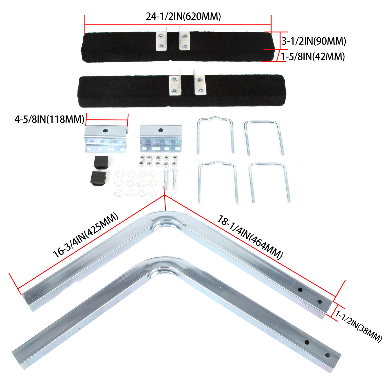 Boat Trailer 2' Side Guide On Bunk Boards Carpeted Kit 75 Degree w/ Hardware