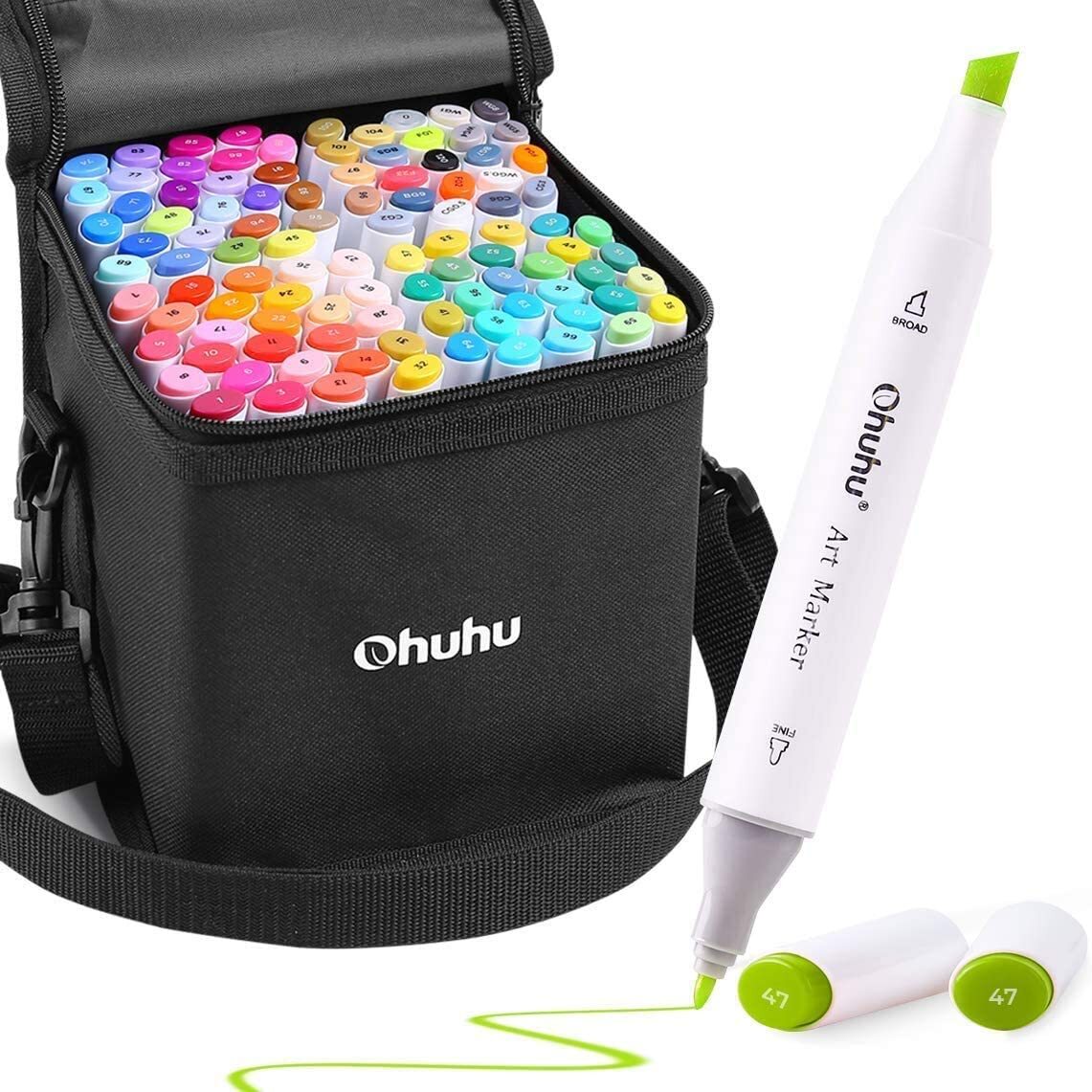 Ohuhu 100 Colors Dual Tip Art Markers, Permanent Marker Pens Highlighters