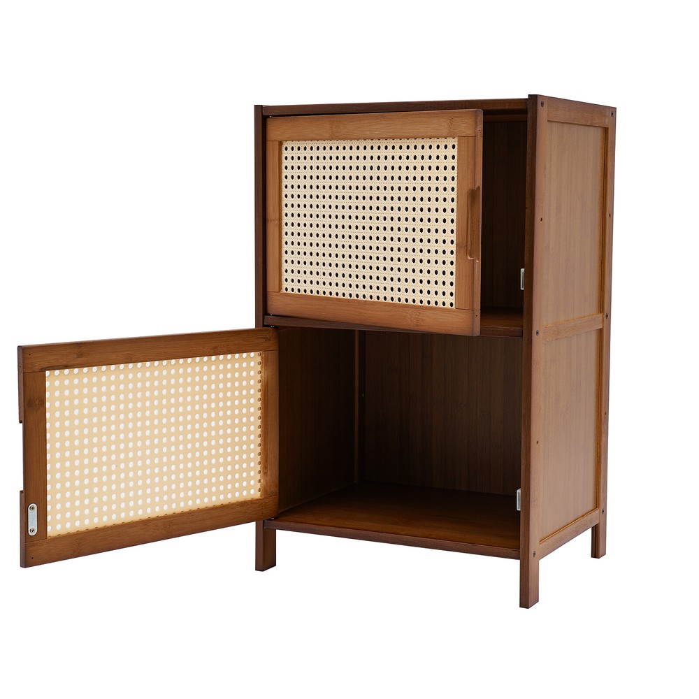 Nightstand With Decor Drawers Rattan Pattern End Table - Bamboo Sofa Side Table