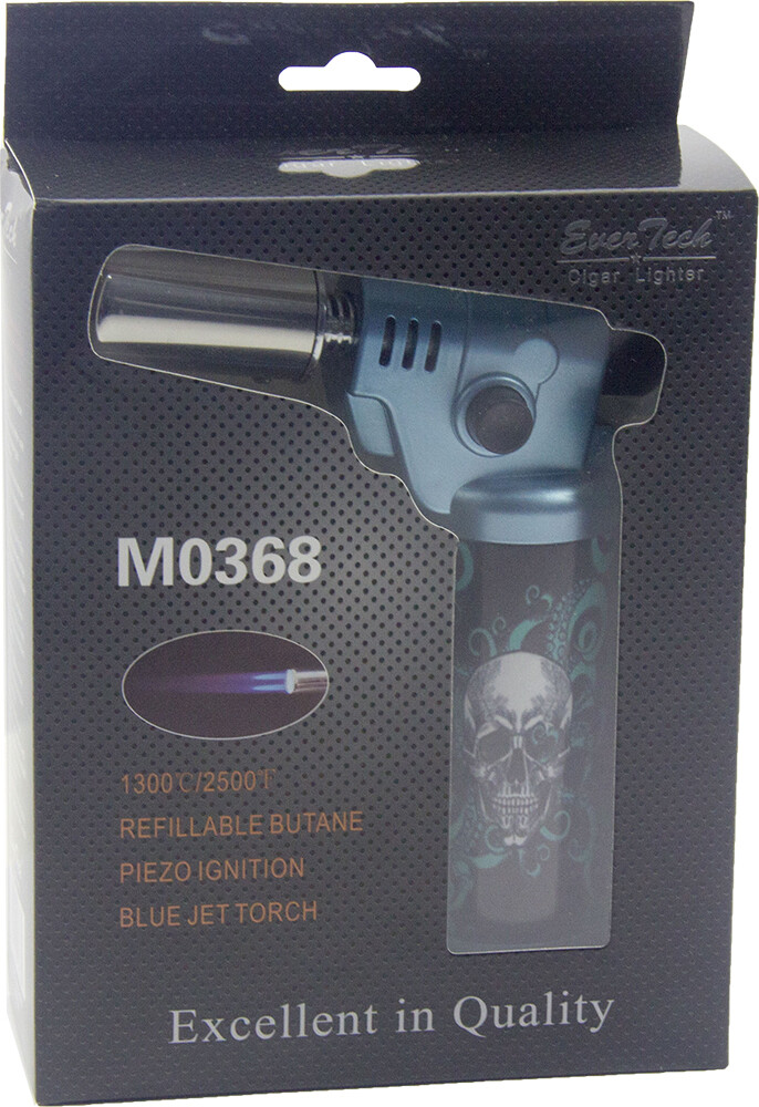 Ever Tech Double Table Torch Lighter Adjustable Flame Refillable Skull BL