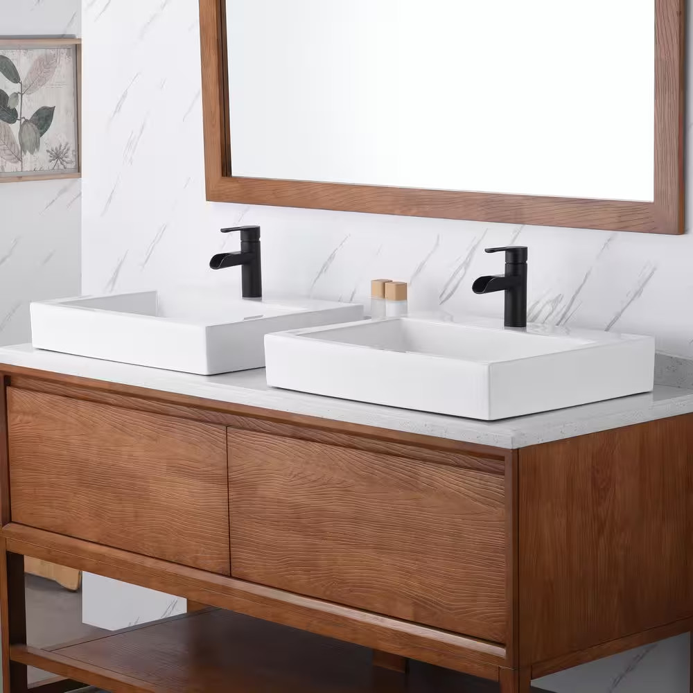 Modern 24 In. Rectangular Bathroom Ceramic Vessel Sink in White