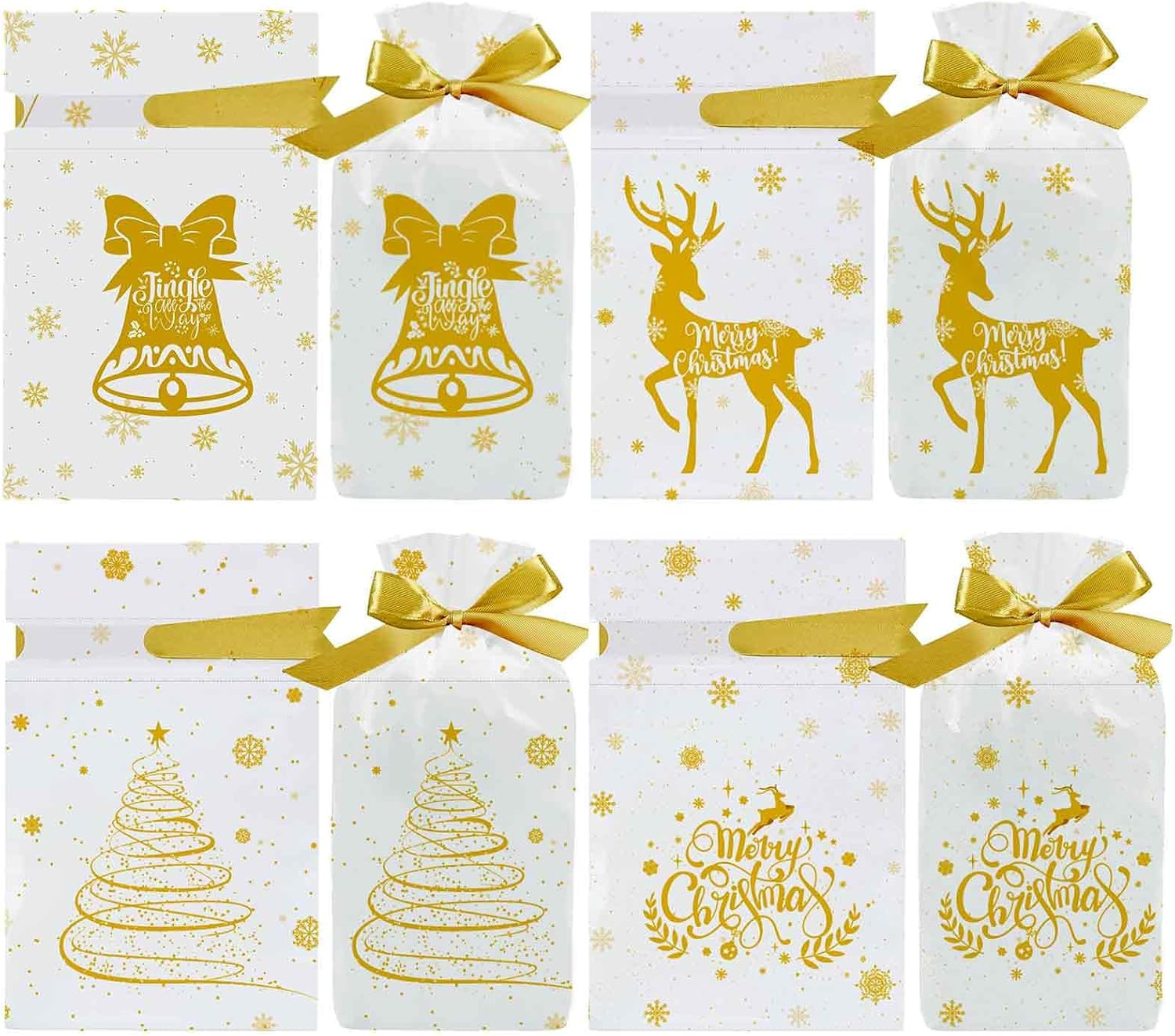 50 Pcs Christmas Drawstring Favor Bags Bulk Plastic Christmas Candy Bags Treat B