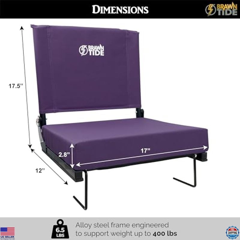 BRAWNTIDE Extra Thick Cushioned Wide Stadium Seat - Lightweight, Back Support,