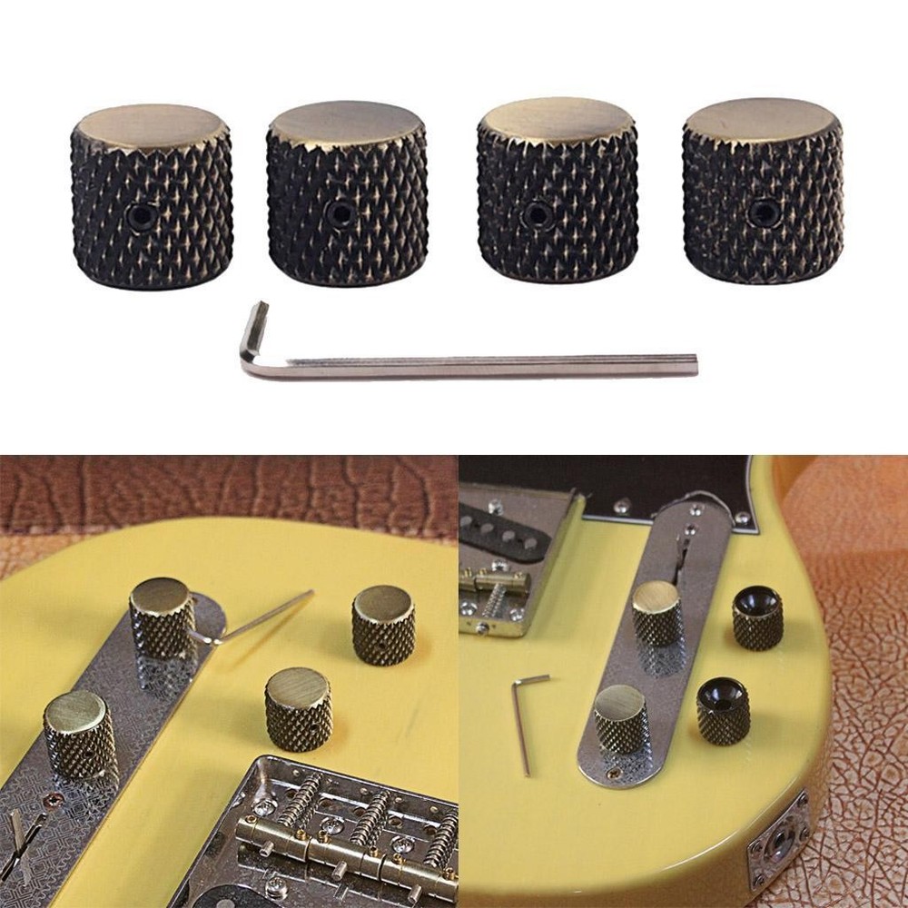METAL KNOBS CONTROL VOLUME   KNURL BRONZE FLAT TOP 4 PCS FOR GUITAR