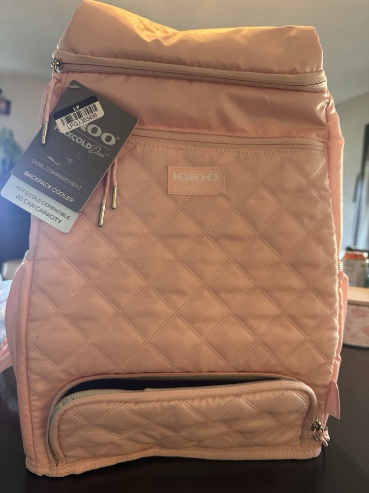 Igloo Cooler Backpack 9QT Leakproof Rose Quartz 20 Cans MaxCold Duo Soft-Sided