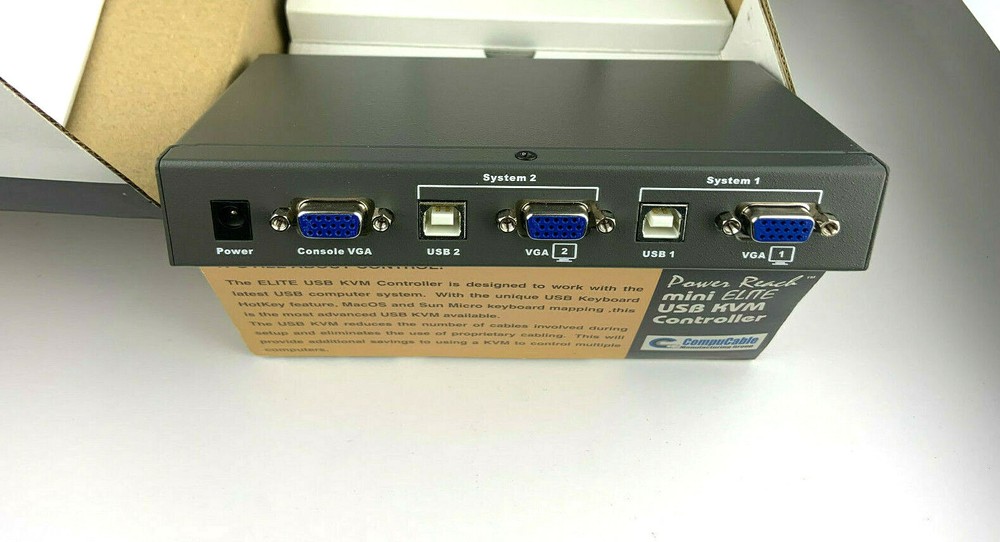 CompuCable Power Reach Mini Elite 4 Port USB KVM Controller KVM-201PRMEU