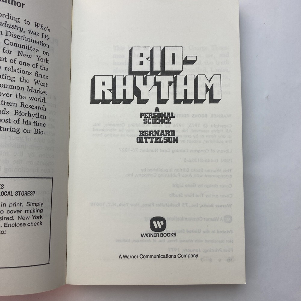Bio-Rhythm Computerized Study Biological Clocks Bernard Gittelson 1977 Paperback