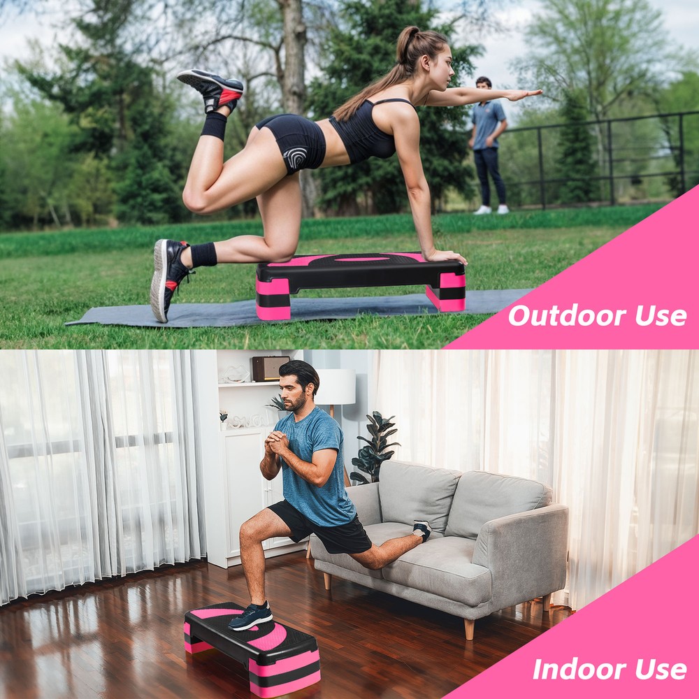 Adjustable Aerobic Stepper Workout Step with 4 Risers Exercise Platform Pink