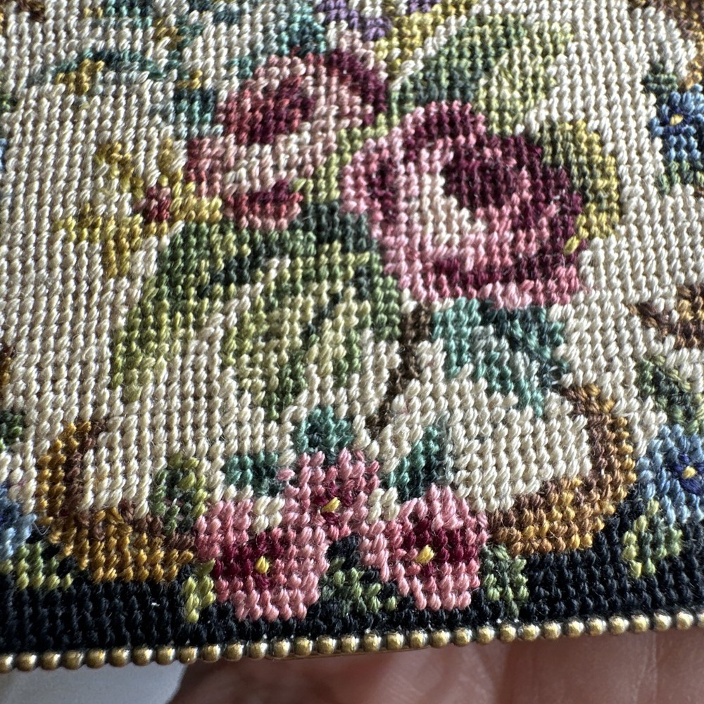 Vintage Compact Mirror Needlepoint Petit Point