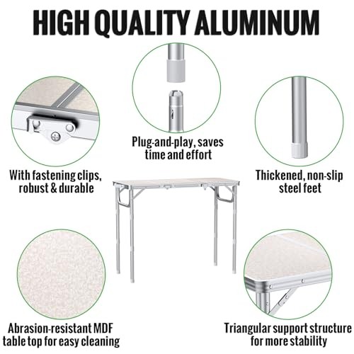 Folding Table for Camping, 3-Adjustable Height Lightweight Folding Picnic