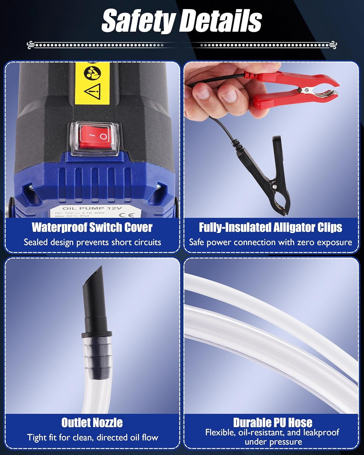 Oil Extractor Pump 12V, Electric Engine Oil Pump, Oil Transfer Pump W/ Overcurre