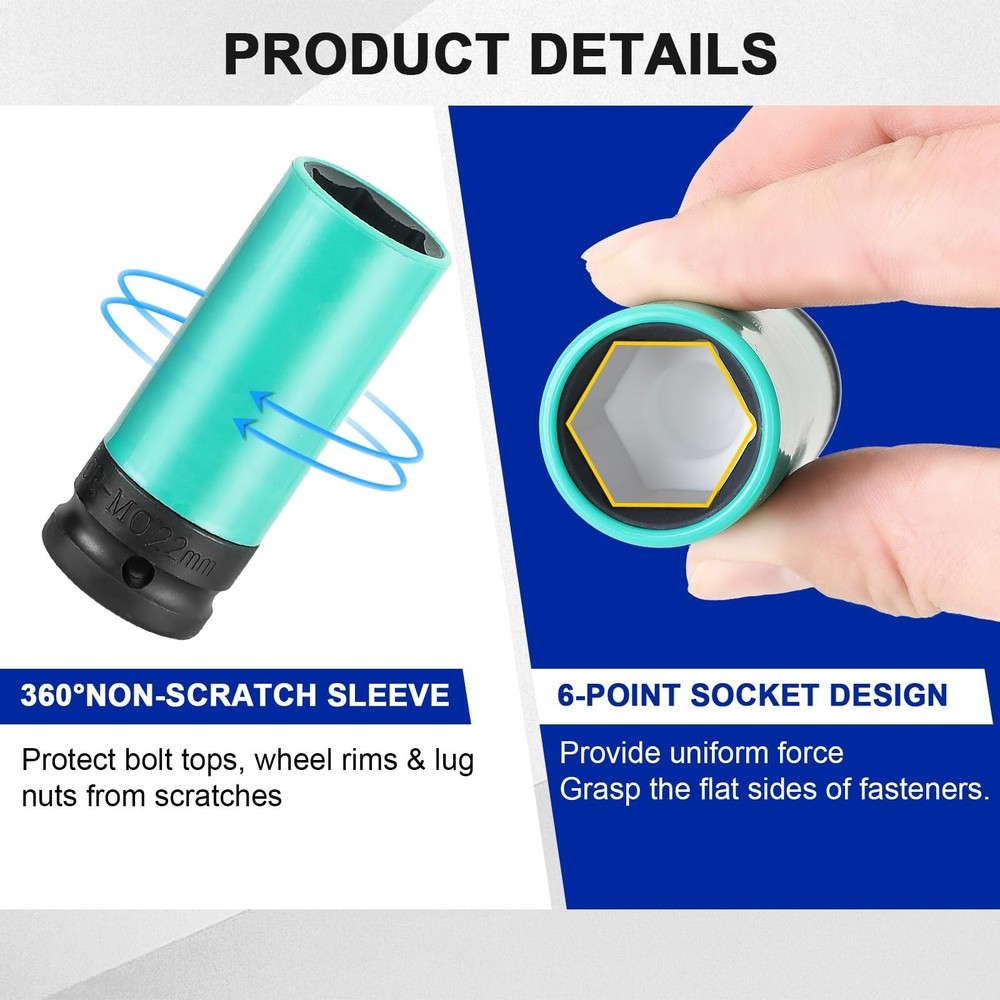 1/2 Inch Drive Wheel Protector Impact Socket Set, 5PCS Impact Lug Nut Socket ...