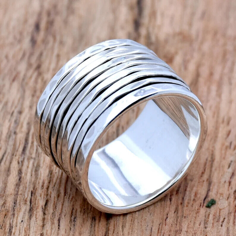 Solid 925 Sterling Wide Silver Band &Spinner Ring Handmade ring All size