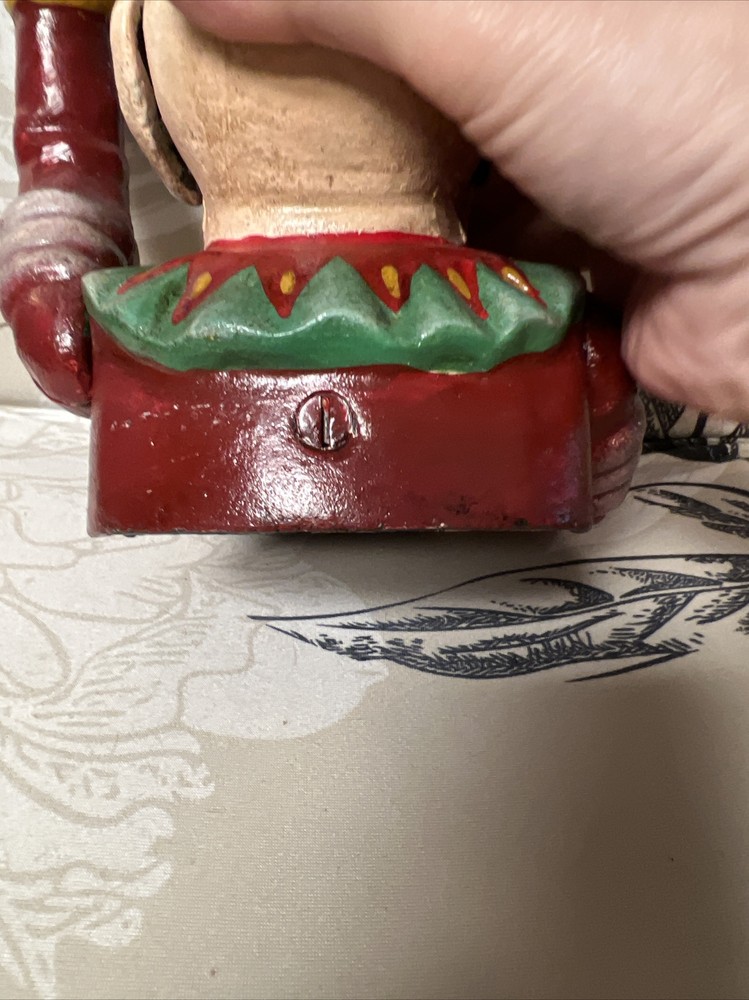 Cast Iron Jolly Jester Clown Mechanical Nutcracker with Shell Dish Antique