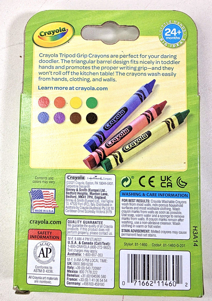 Crayola My First Washable Triangular Tripod Grip Crayons 8 count NEW