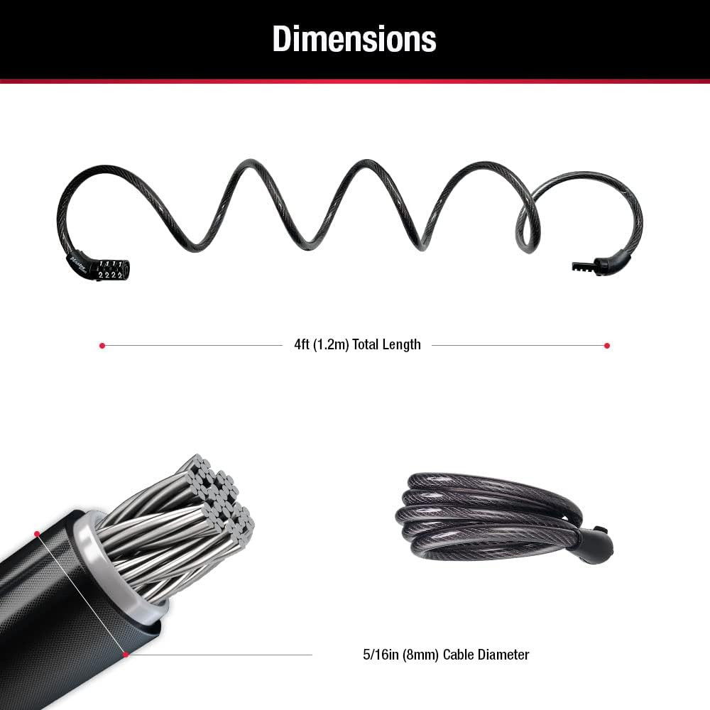 8143D Bike Lock Cable with Combination - Secure & Durable Black