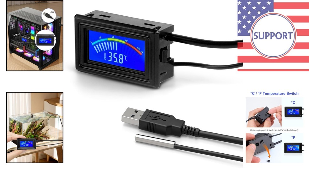 High Accuracy Digital Thermometer with LCD Display, USB Powered & Switchable ℉/℃