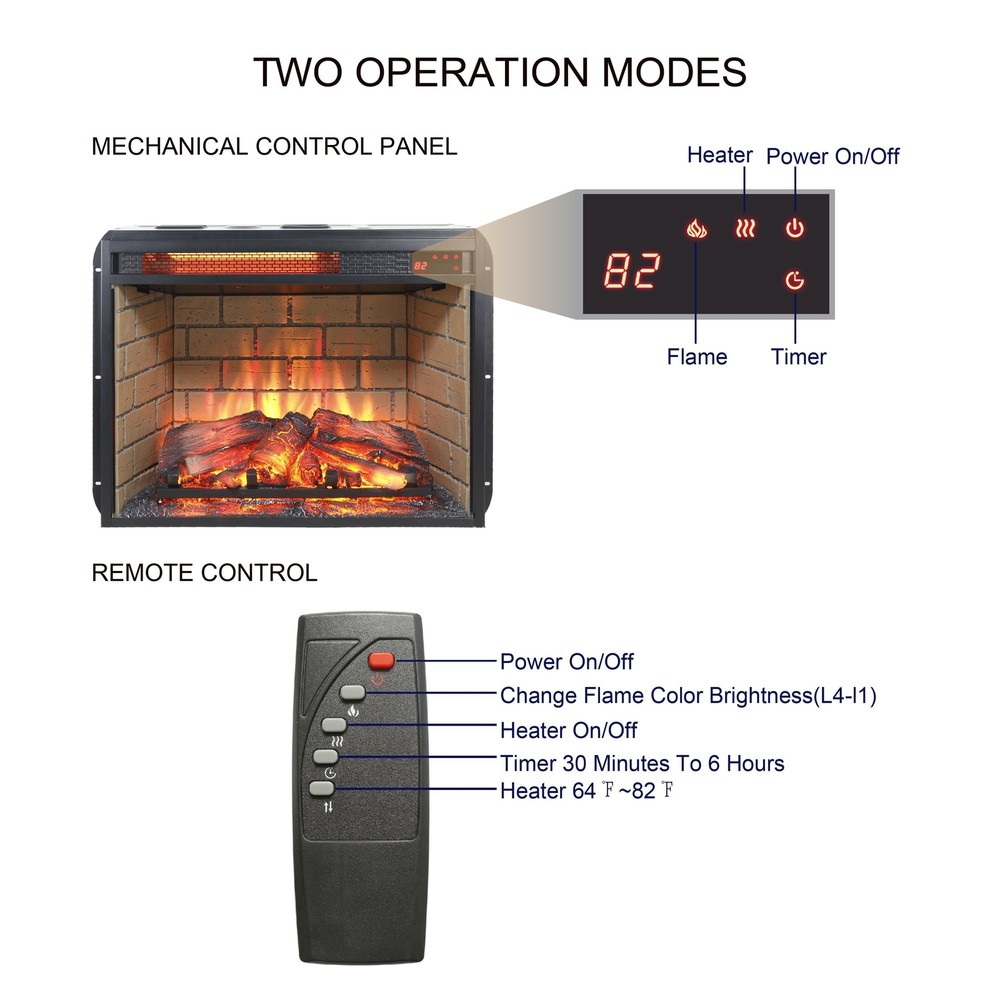 Home Office Apartment 23'' Fireplace Realistic Flame Remote Control Keep Warm