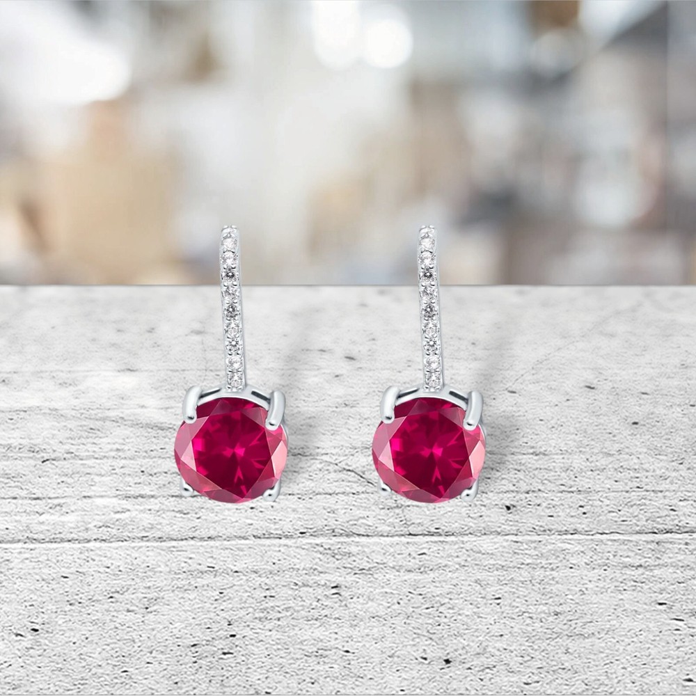 Stunning Lab Created Ruby Dangle Lever back Earrings in Solid Sterling Silver