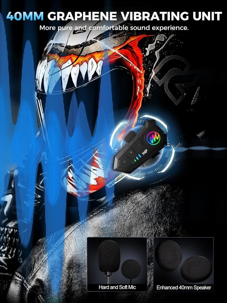 MOMAN H4 Plus Noise Cancellation Microphone Wireless Helmet Headset Intercom