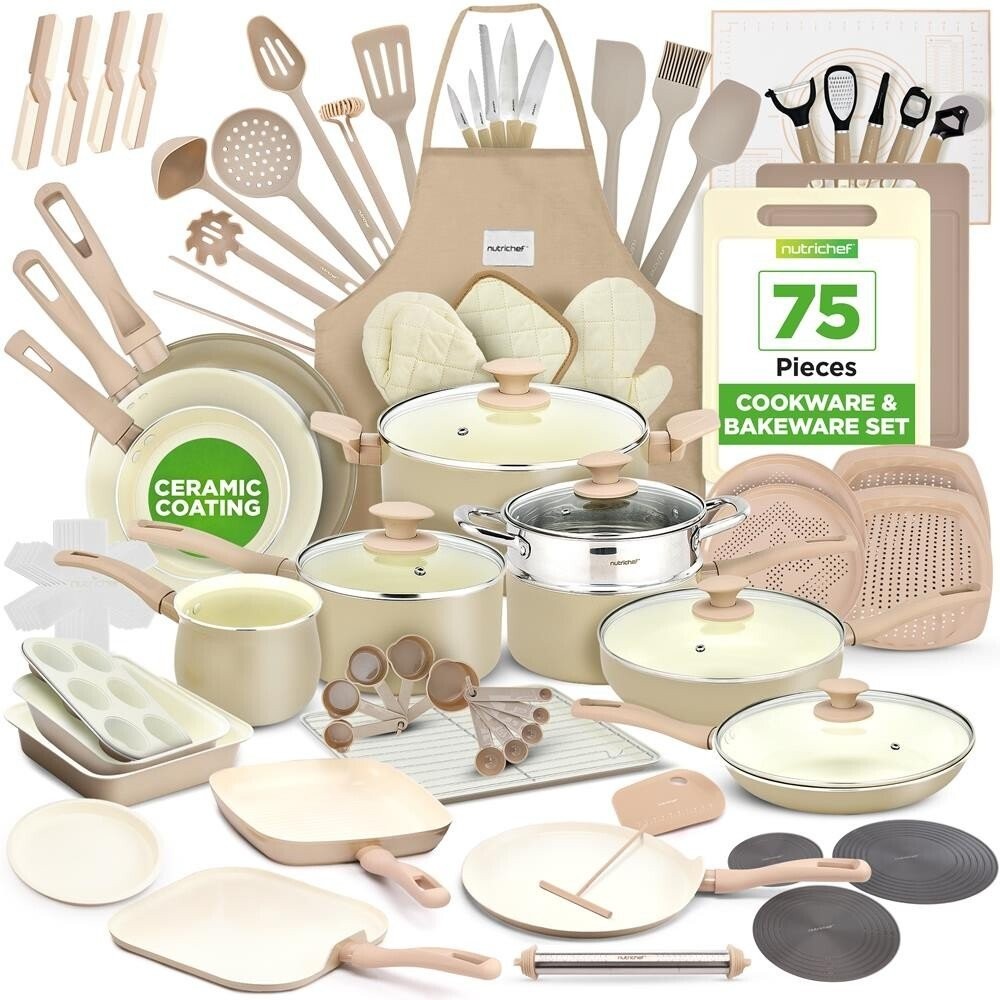 NutriChef 75 Pcs Home Kitchen Cookware, Kitchen Tools, Bakeware Set-High Quality