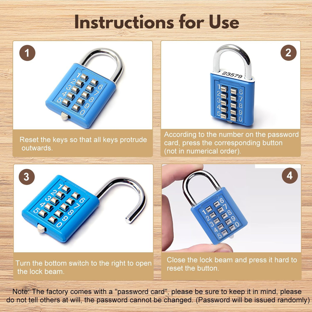 1Pcs 10-Digit Combination Padlock Push Button Lock for Locker Gym, Case, Drawer,