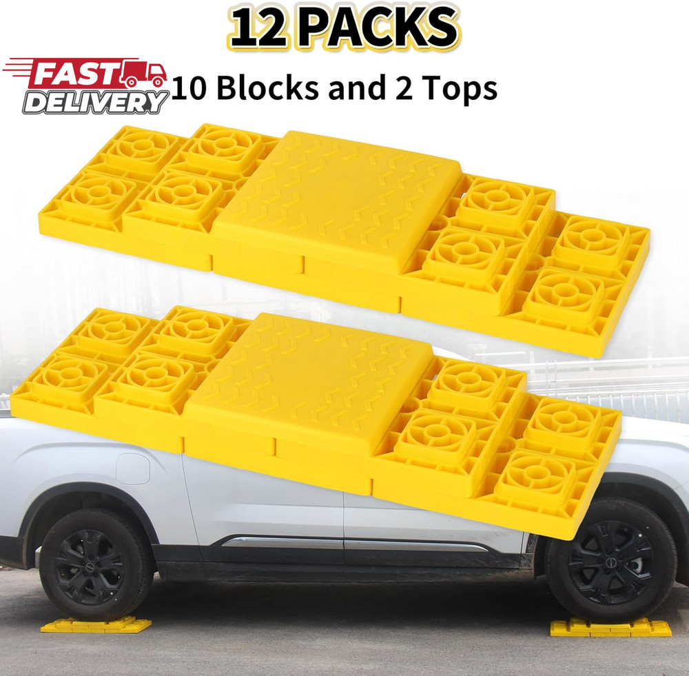 OULEME 12 Pack RV Leveling Blocks, Stackable Jack Blocks, Interlocking Leveling