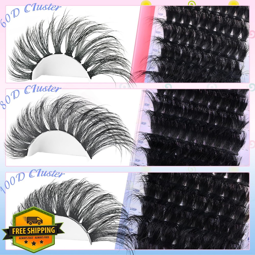 Lash Extension Kit D Curl Clusters Bond Seal 280pcs Matte Black