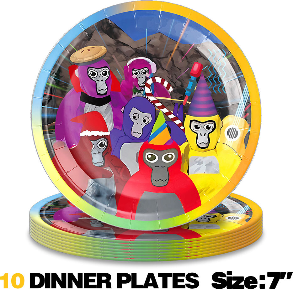 Gorilla Tag Birthday Decor Party Supplies Plate Balloon Cake Topper Banner 5x3ft